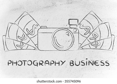 Photography Business: Illustration Of A Funny Camera With Cash