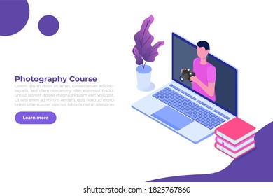 Photography courses or class, tutorials, workshops concept.  illustration
