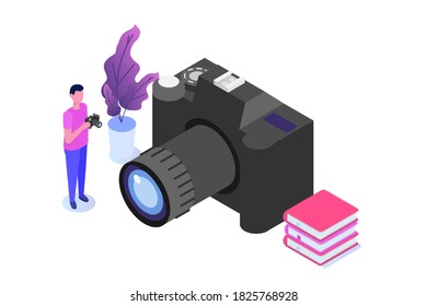 Photography courses or class, tutorials, workshops concept.  illustration