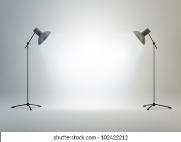 A Photography Studio With A Light Set-up And Backdrop