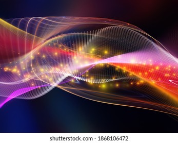 Photon Waves. Light and particle interplay on subject of science, education, computing and modern technology. 3D rendering.
