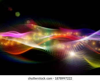 Photon Waves. Light and particle interplay on subject of science, education, computing and modern technology. 3D rendering.