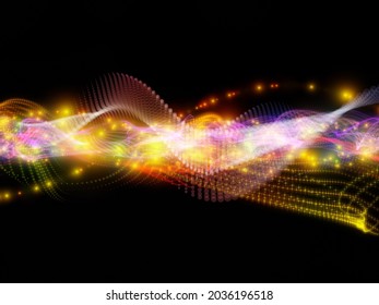 Photon Waves. Light and particle interplay on subject of science, education, computing and modern technology. 3D rendering.