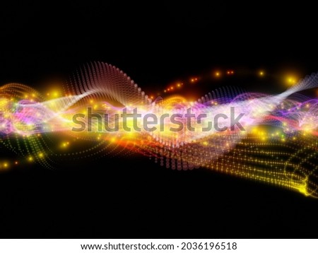 Photon Waves. Light and particle interplay on subject of science, education, computing and modern technology. 3D rendering.