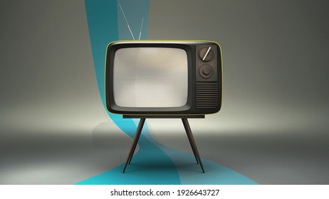 Photorealistic 3D Rendering Of A Classic Television Set . A Symbol Of TV Broadcasting In A Modern White Backdrop