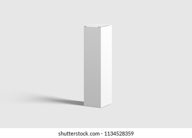 Photorealistic Long Rectangle Cardboard Package Box Mockup On Light Grey Background. 3D Illustration. Mockup Template Ready For Your Design. 