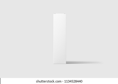 Photorealistic Long Rectangle Cardboard Package Box Mockup On Light Grey Background. 3D Illustration. Mockup Template Ready For Your Design. 