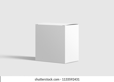 Photorealistic Long Square Cardboard Package Box Mockup On Light Grey Background. 3D Illustration. Mockup Template Ready For Your Design. 