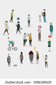 Physical Distancing In Public Area Social Template Illustration