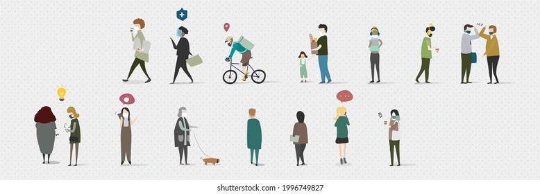 Physical Distancing In Public Area Social Template Illustration