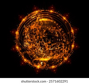 Physical graphic concept of atomic structure. Light ring. Colorful electron particle. Speed of light. Particle acceleration. Energy particle physics.
Energy ball. Science technology. Bright sphere. 