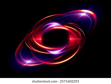 Physical graphic concept of atomic structure. Light ring. Colorful electron particle. Speed of light. Particle acceleration. Energy particle physics.
Energy ball. Science technology. Bright sphere. 