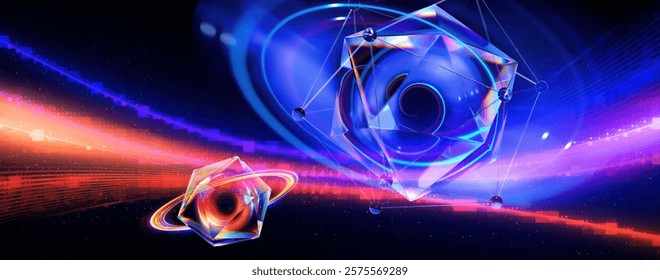 Physical graphic concept of atomic structure. Light ring. Colorful electron particle. 
Speed of light. Particle acceleration. Energy particle physics.
Energy ball. Science technology. Bright sphere.