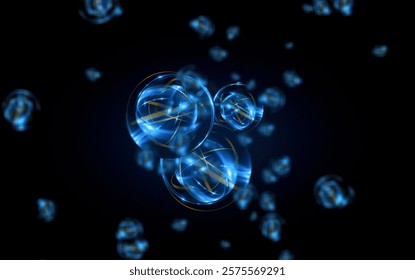 Physical graphic concept of atomic structure. Light ring. Colorful electron particle. 
Speed of light. Particle acceleration. Energy particle physics.
Energy ball. Science technology. Bright sphere.