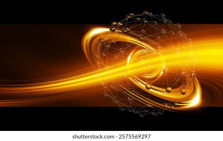 Physical graphic concept of atomic structure. Light ring. Colorful electron particle. 
Speed of light. Particle acceleration. Energy particle physics.
Energy ball. Science technology. Bright sphere.