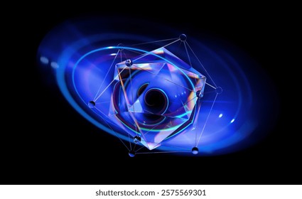 Physical graphic concept of atomic structure. Light ring. Colorful electron particle. 
Speed of light. Particle acceleration. Energy particle physics.
Energy ball. Science technology. Bright sphere.