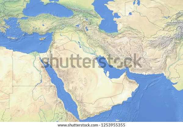 Physical Map Countries Middle East Detailed Stock Illustration