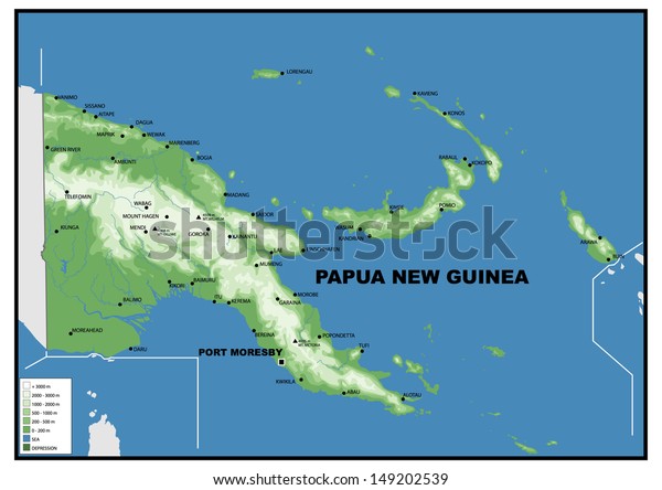 Physical Map Papua New Guinea Stock Illustration 149202539