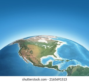 Physical map of Planet Earth, focused on North America, USA, Canada, Mexico and Central America. 3D illustration - Elements of this image furnished by NASA