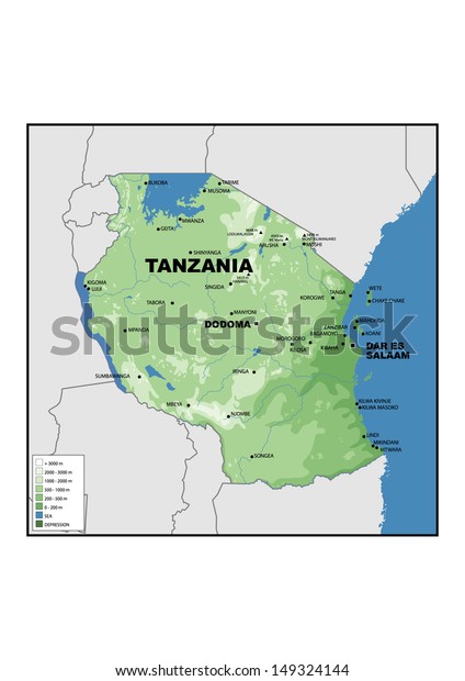 Physical Map Tanzania Stock Illustration 149324144 Shutterstock Physical Map Tanzania 600w 149324144