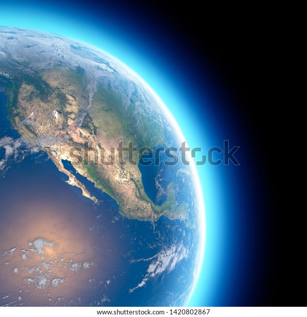 Physical Map World Satellite View North Stock Illustration 1420802867 ...