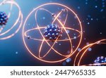 Physics atom with dark blue background, 3d rendering. 3D illustration.