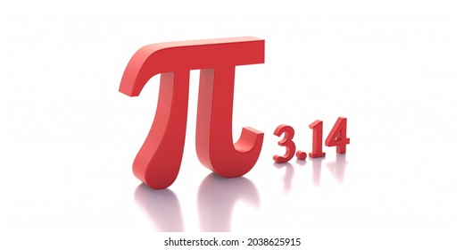 Pi Greek Letter And 3.14 Red Color Isolated On White Background. Math And Geometry Symbol, Archimedes Constant Irrational Number, Ratio Of A Circle Circumference To Diameter. 3d Illustration