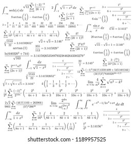 The Pi Symbol Mathematical Constant Irrational Number, Greek Letter, And Many Formulas Background