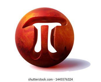 Pi Symbol And Planet Mars, Mathematical Constant Isolated On White Background (surreal 3d Illustration)