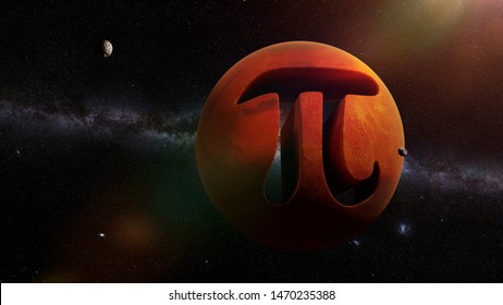 Pi Symbol And Planet Mars, Mathematical Constant In Outer Space (surreal 3d Rendering)