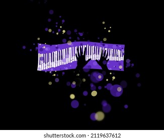 A piano keyboard being played by hands emanates bokeh bubbles to represent the music in this 3-d illustration. - Powered by Shutterstock