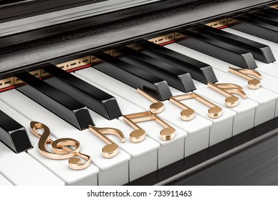 Piano keyboard with music notes, music concept. 3D rendering - Powered by Shutterstock