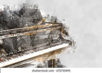 Piano keyboard on watercolor painting background.