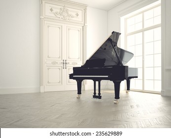 piano in a n empty classic  room. 3d rendering