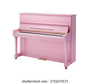 Piano, Pink Piano, Pink colour, Upright Piano Percussion Music Instrument Isolated on White background 3D rendering