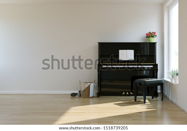 piano room interior in scandinavian style.\
Mock-up interior. 3d\
Illustration.