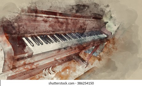 Piano Water Painting Illustration