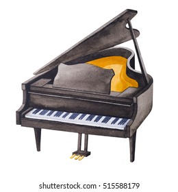 Piano. Watercolor Illustration.