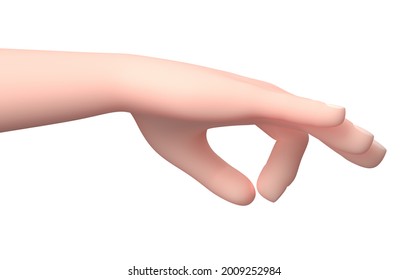 Picking Up Hand Gesture. 3D Cartoon Character. Isolated on White Background 3D Illustration