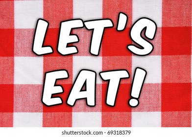 Picnic / Cook out concept. Classic plaid table cloth "Picnic Time!"