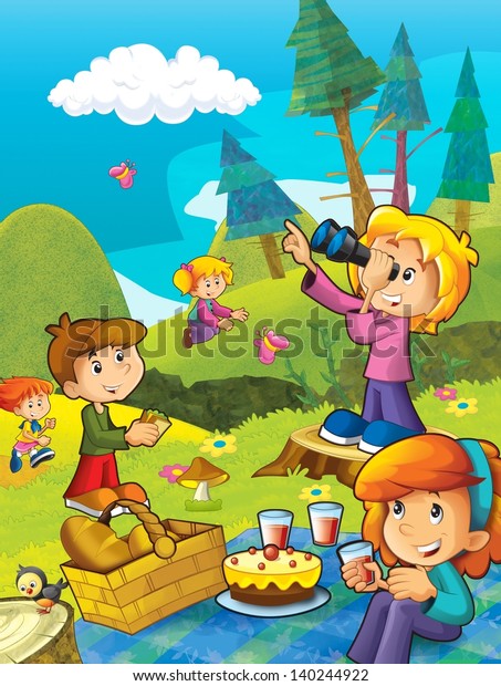 Picnic Woods Illustration Children Stock Illustration 140244922