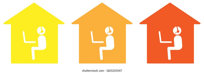 Pictogram Of Humans Who Are Working From Homes. Simple Icon With Orange And Yellow On White Background.