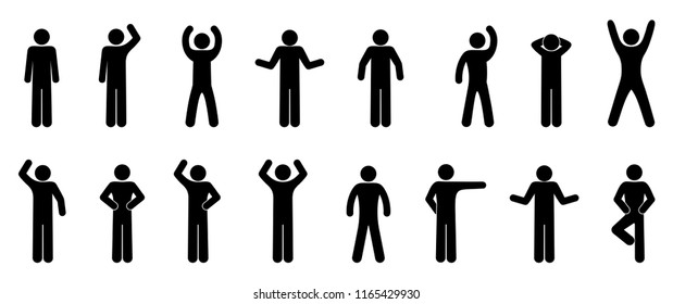 Pictogram Man Diverse Poses Gestures Stick Stock Illustration 