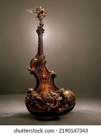 Picture Of Baroque Violin Statue, Intricate Details, 3D Illustration