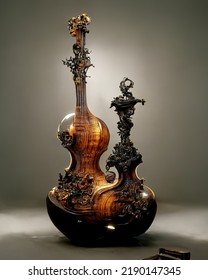 Picture Of Baroque Violin Statue, Intricate Details, 3D Illustration