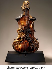 Picture Of Baroque Violin Statue, Intricate Details, 3D Illustration