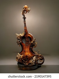 Picture Of Baroque Violin Statue, Intricate Details, 3D Illustration