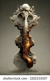 Picture Of Baroque Violin Statue, Intricate Details, 3D Illustration