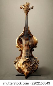 Picture Of Baroque Violin Statue, Intricate Details, 3D Illustration