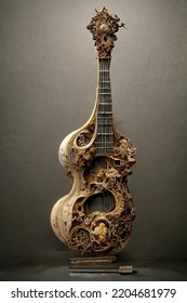 Picture Of Baroque Violin Statue, Intricate Details,3D Illustration